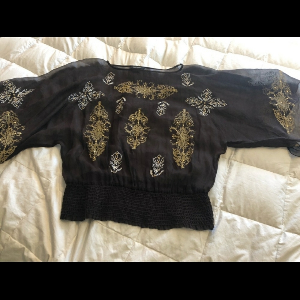 Sheer Brown Top w Metallic Design